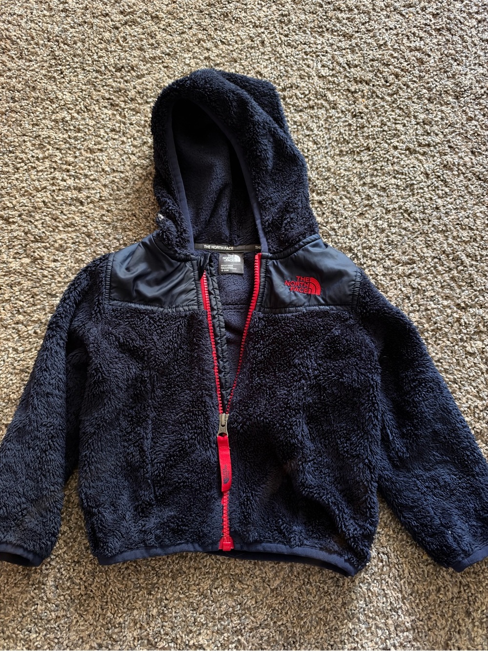 The North Face toddler Fleece Hoodie with Red Trim
